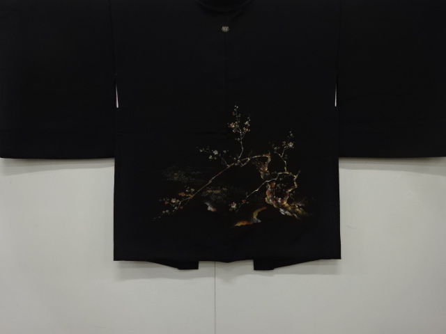 漆　枝花模様織り出し　一つ紋　絵羽織